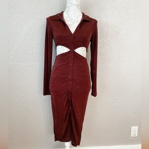 Isalis Burgundy Cut-Out Midi Dress brown ribbed size women’s medium M
